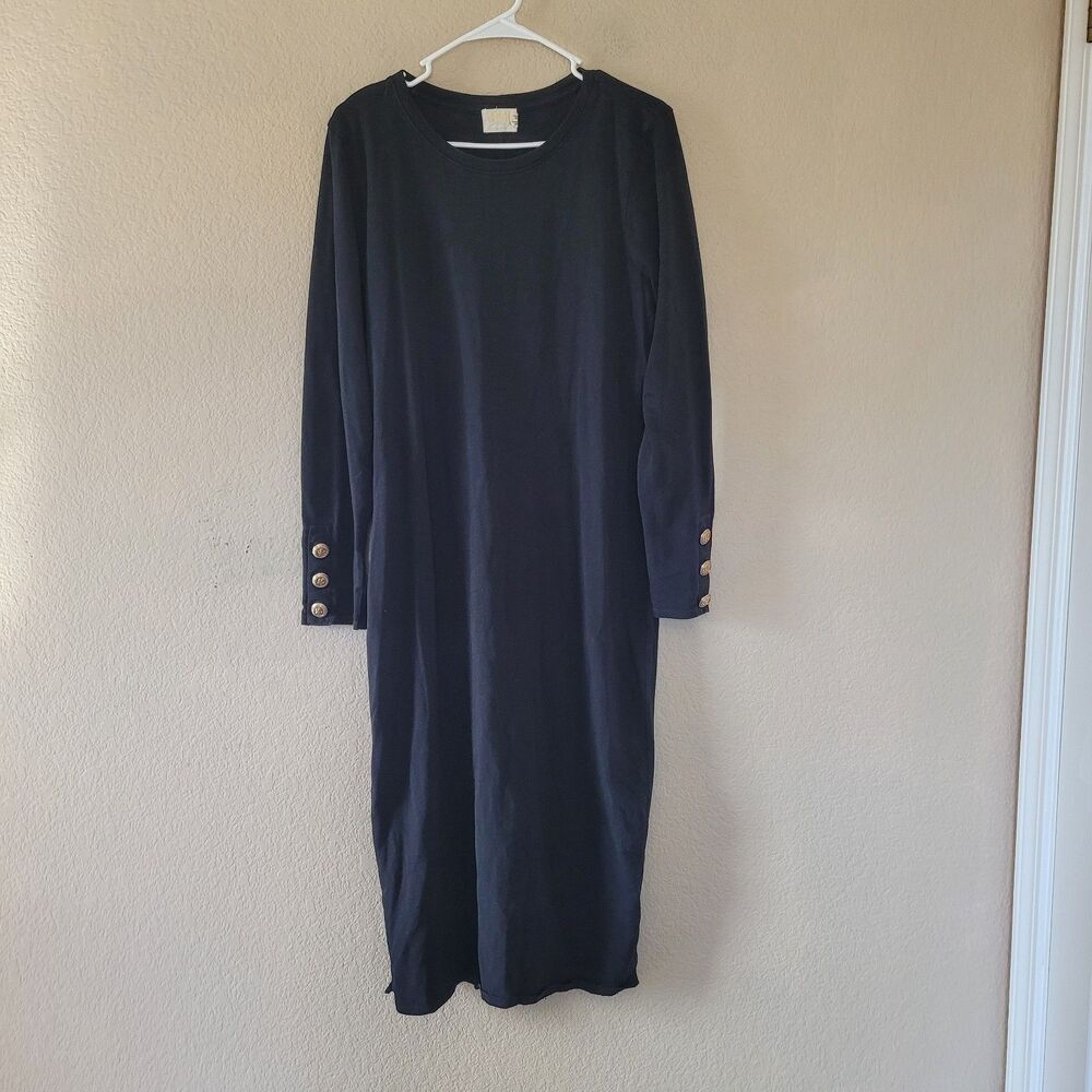 NATION LTD Theo Contrast Midi Slit Dress Size Xl Black Long Sleeve Gold Buttons